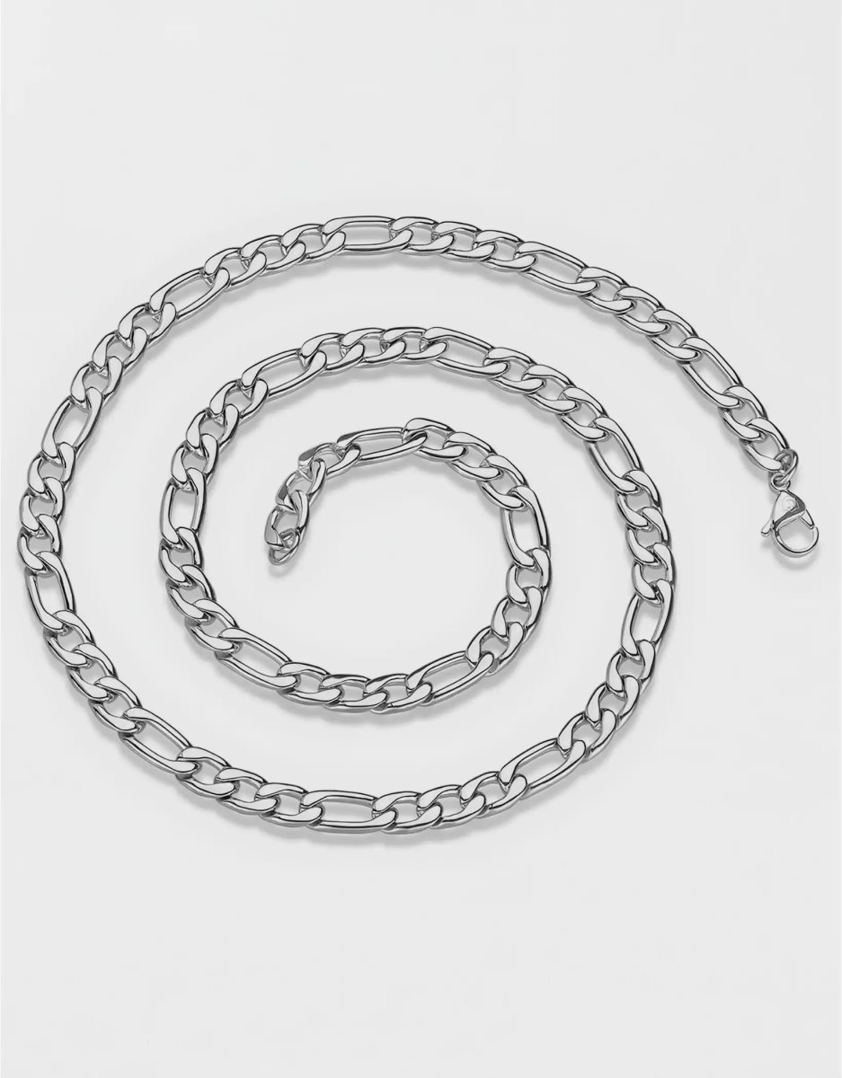 Bijoux American Eagle Polished Stainless Steel Figaro Chain Necklace Argent Homme | CBC-52500210